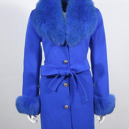 Luxurious Wool-Cashmere Coat with Fox Fur Accents