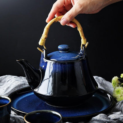 Sophisticated Blue Japanese Ceramic Tea Set for Elegant Tea Service