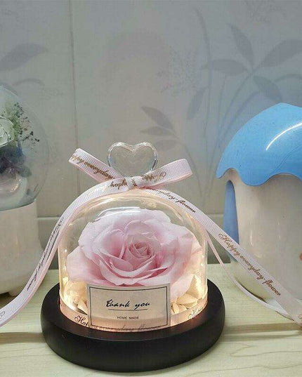 Eternal Romance - Glass Enchantment with Preserved Roses and LED Lights