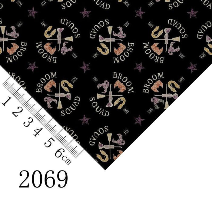 DIY Hocus Pocus Cartoon Print Leather Bow Fabric 2077