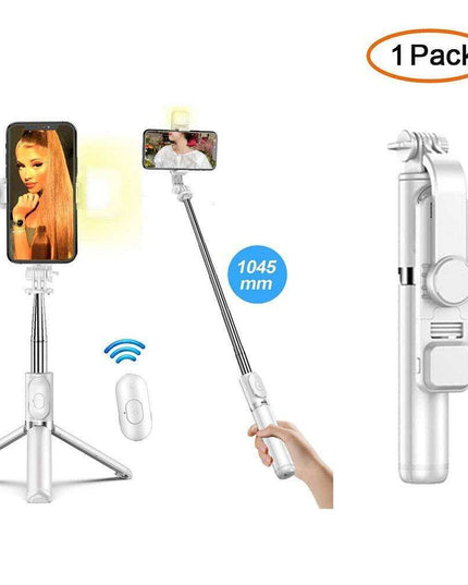 Versatile Wireless Tripod Selfie Stick with Bluetooth Remote, 360° Rotation, and Built-in Fill Light - Compatible with Android & iOS