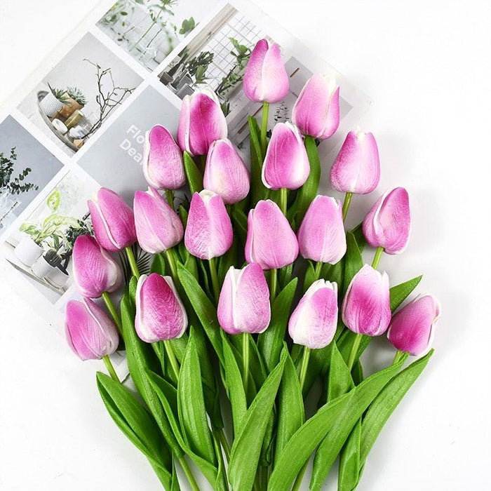Fresh White and Yellow Tulip Ensemble - Set of 10 Artificial Blooms