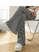 Chic Korean Street Style Black Checkerboard Plaid Wide-Leg Pants for Petite Women
