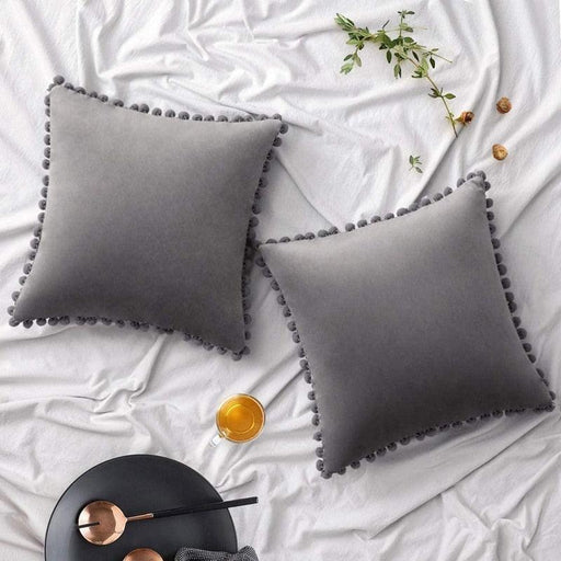 Velvet Plush Pillow Covers with Playful Pom Pom Details - Enhance Your Home with Elegance and Coziness