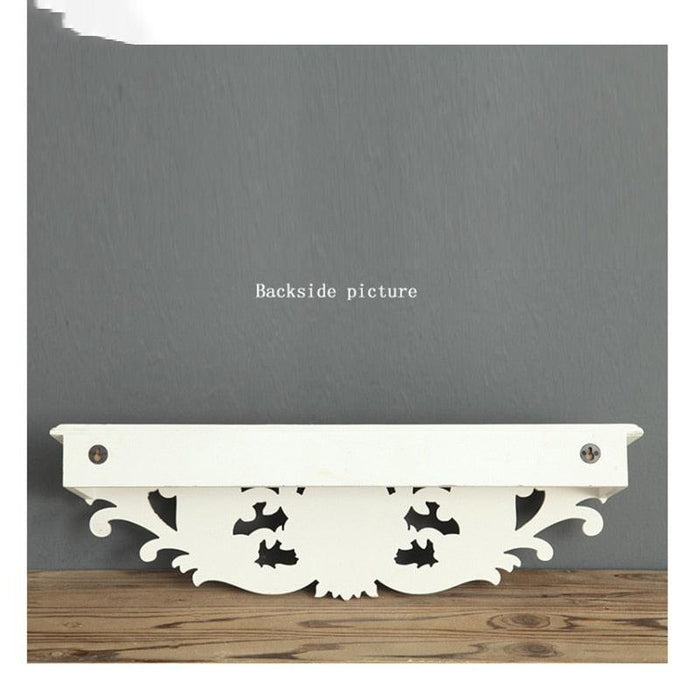 Vintage-Inspired White Wooden Wall Shelf with Hand-Carved Details