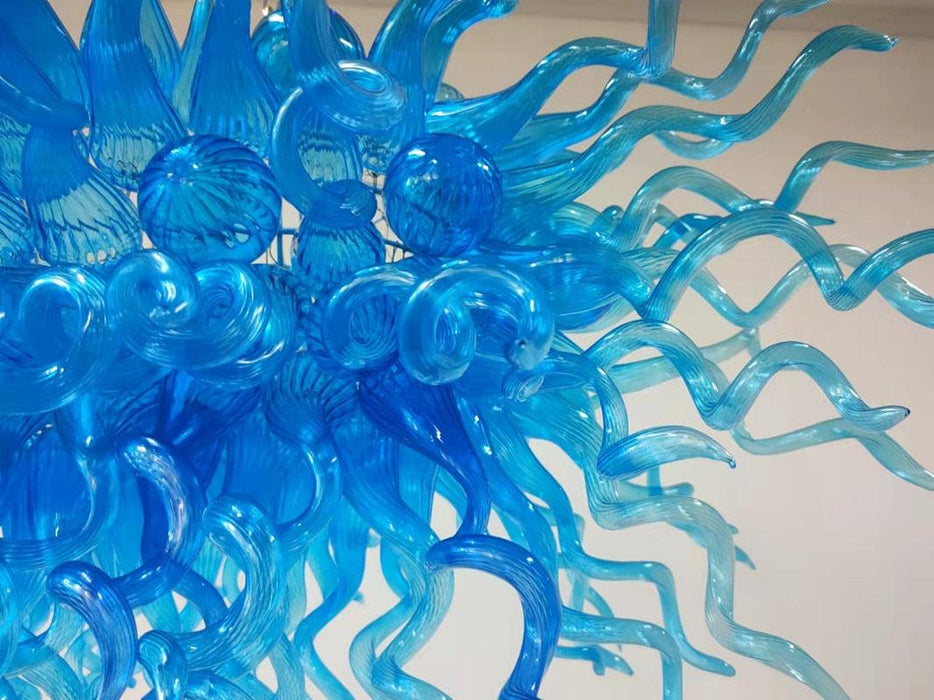 Blue Hand-Blown Glass Chandelier with Teardrop Design