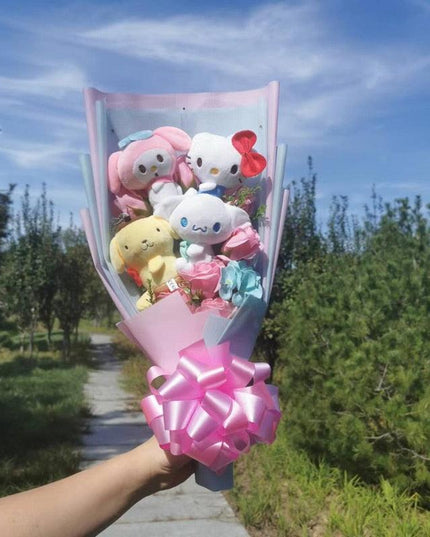 Sanrio Character Plush Doll Bouquet - Cute My Melody, Kuromi, Cinnamoroll & Kt Cat Gift Set