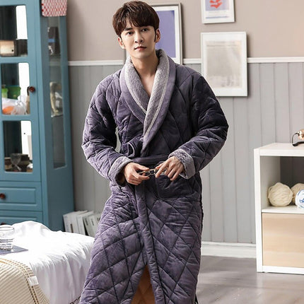 Men's Luxury Terry Plaid Winter Robe - Botanica Collection