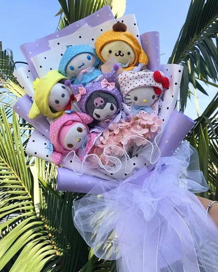 Sanrio Character Plush Doll Bouquet - Cute My Melody, Kuromi, Cinnamoroll & Kt Cat Gift Set