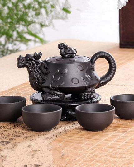 Elegant Yixing Dragon Purple Clay Tea Set - A Tribute to Traditional Kung Fu Tea Craftsmanship