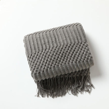 Chic Nordic Knitted Throw Blanket with Stylish Tassels - Essential Cozy Piece for Elegant Interiors