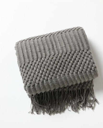 Chic Nordic Knitted Throw Blanket with Stylish Tassels - Essential Cozy Piece for Elegant Interiors