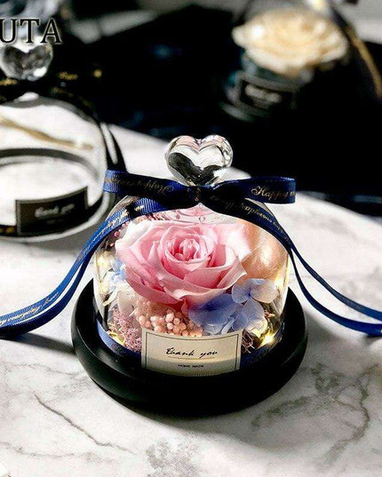 Eternal Romance - Glass Enchantment with Preserved Roses and LED Lights