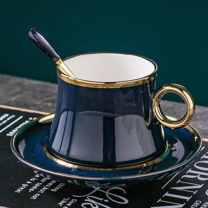 Golden Mediterranean Blossom Ceramic Tea Cup with Foil Accents