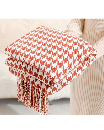 Elegant Houndstooth Plaid Cotton Knit Throw Blanket - Timeless Home Accessory