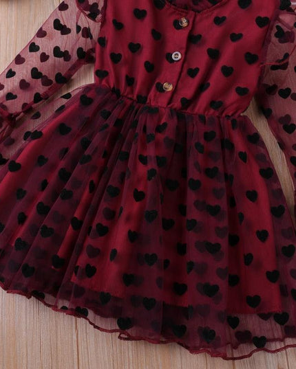 Enchanting Heart-Print Princess Dress with Breezy Mesh Fabric - Spring & Summer Collection (2-6Y)