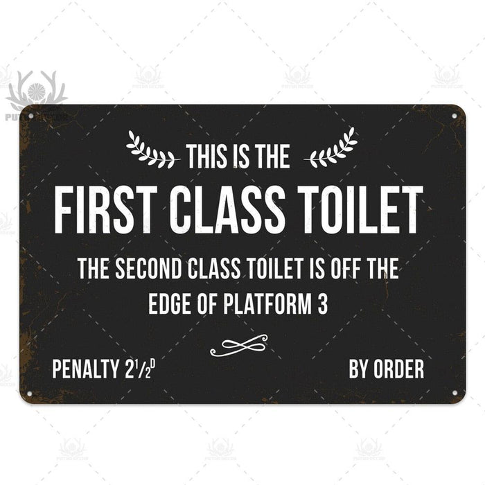 Retro Metal Toilet Sign - Customizable Vintage Bathroom Plaque