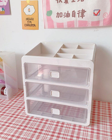 Versatile Stackable Desk Organizer with Drawer and Makeup Brush Holder for a Tidy Workspace