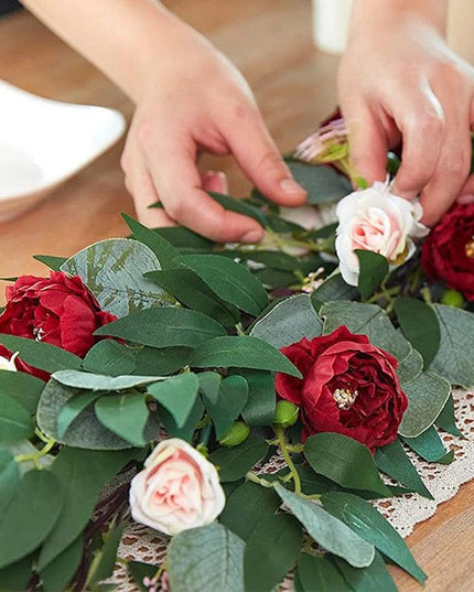 Chic Pink Rose and Eucalyptus Vine Garland - Ideal for Home and Event Decoration