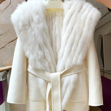 Elegant Hooded Wool and Cashmere Coat with Fox Fur Trim for Stylish Women