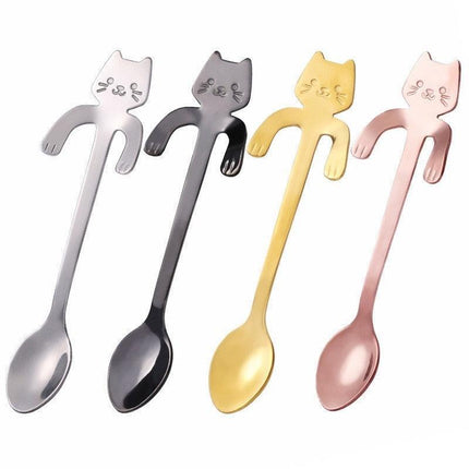 Whimsical Cat-Inspired Stainless Steel Spoon Set in Stylish Tones