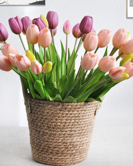 Lifelike Real Touch Tulip Bouquet - Set of 5 Soft Silicone Flowers for Elegant Home and Wedding Decor