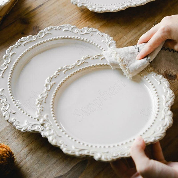 French Baroque Vintage Relief Dinner Plate Set - Nordic Craft Dishes