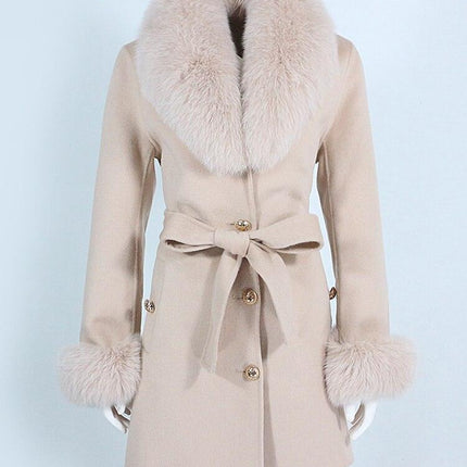 Luxurious Wool-Cashmere Coat with Fox Fur Accents
