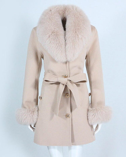 Luxurious Wool-Cashmere Coat with Fox Fur Accents