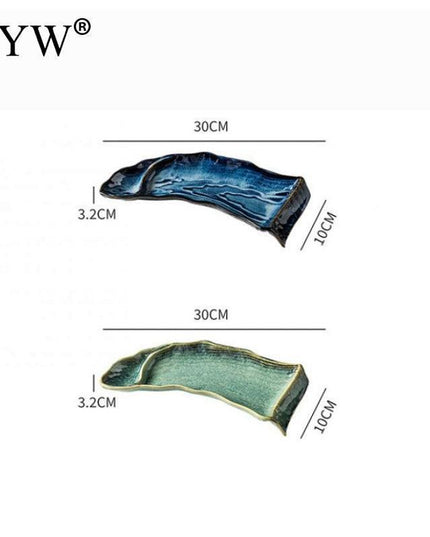 Elegant Handcrafted Ceramic Sushi Serving Tray - Unique 12-Inch Kiln-Glazed Platter