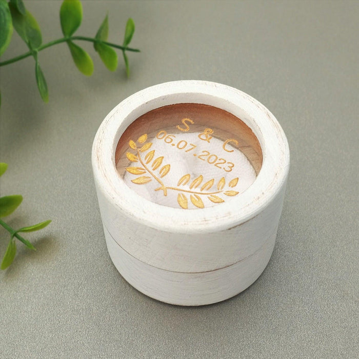 Vintage Rustic Wooden Ring Box with Custom Personalized Engraving Option