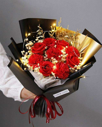 Exquisite Soap Flower Arrangement with Charming Baby's Breath - Elegant Home Decor Piece