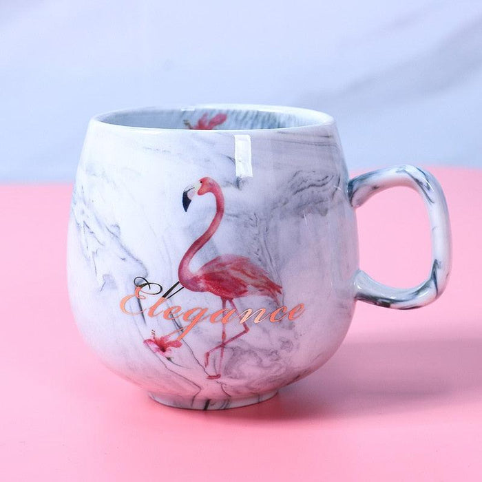 Flamingo Ceramic Travel Mug with Cute Cat Paw Insulation - Stay Cozy on the Move