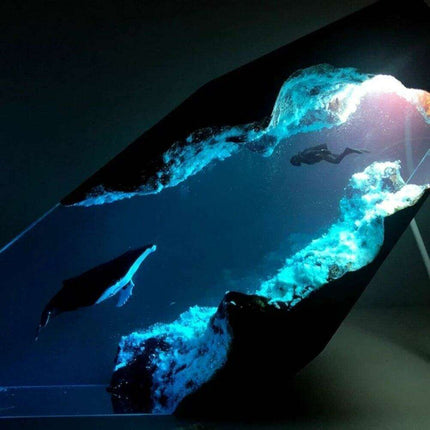 Mystical Underwater Adventure USB Desk Lamp with Whales and Diver - Enchanting Glow for Nighttime Ambiance