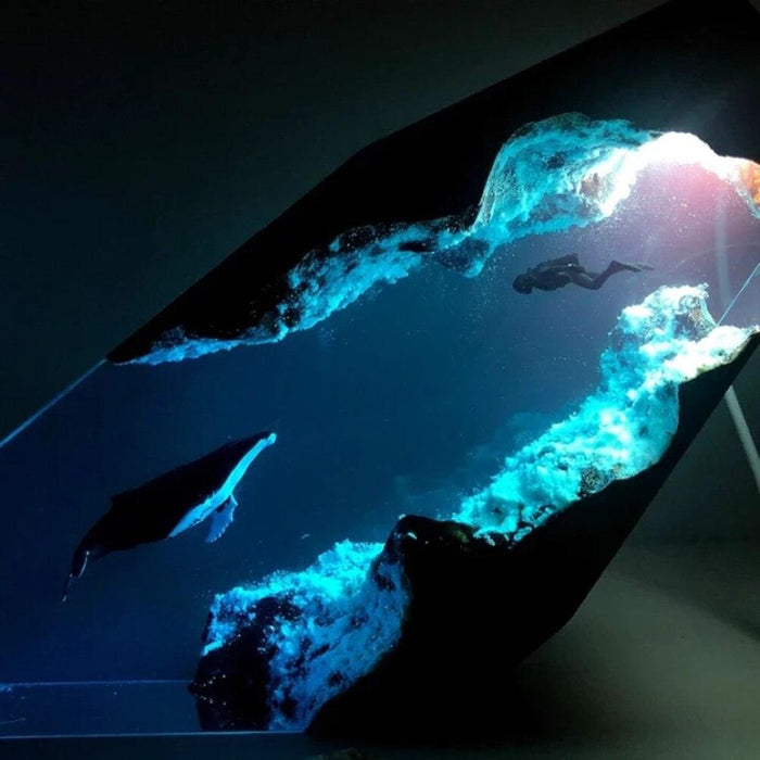 Enigmatic Glow-in-the-Dark Whales and Diver USB Desk Lamp