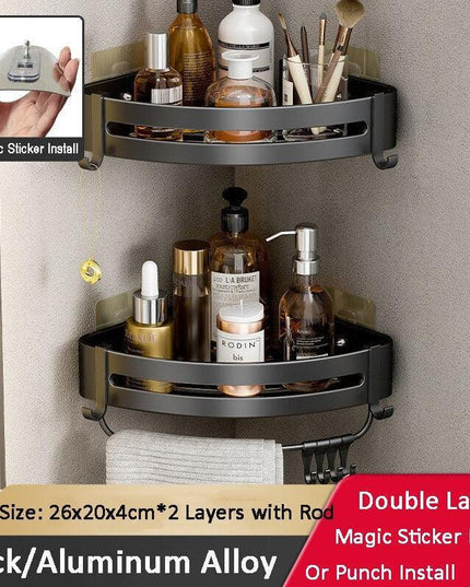 Stylish No-Drill Aluminum Corner Shelf for Easy Installation