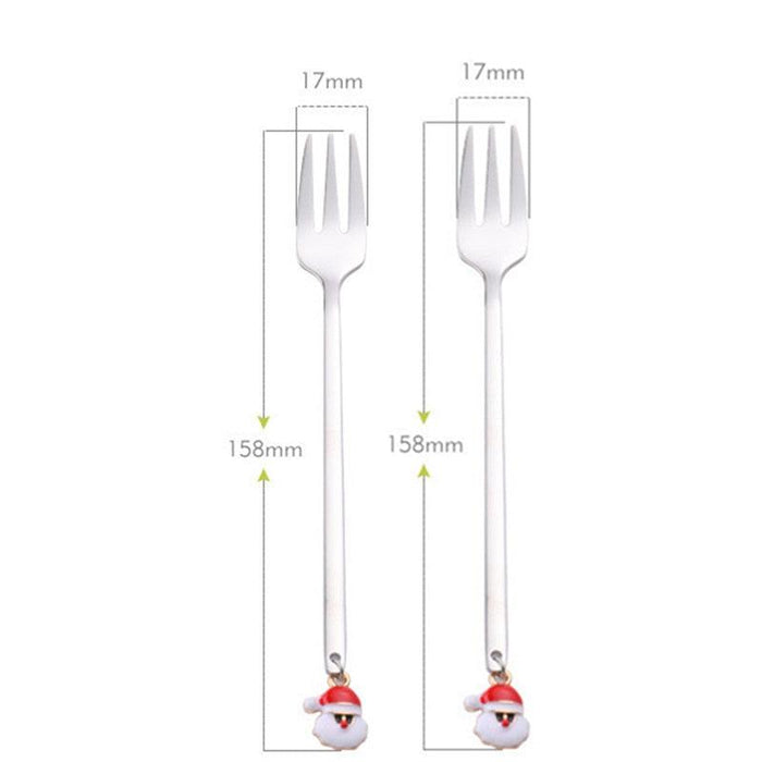Santa's Festive Silverware Delight - Christmas Spoon and Fork Set: Enhance Your Holiday Dining Experience