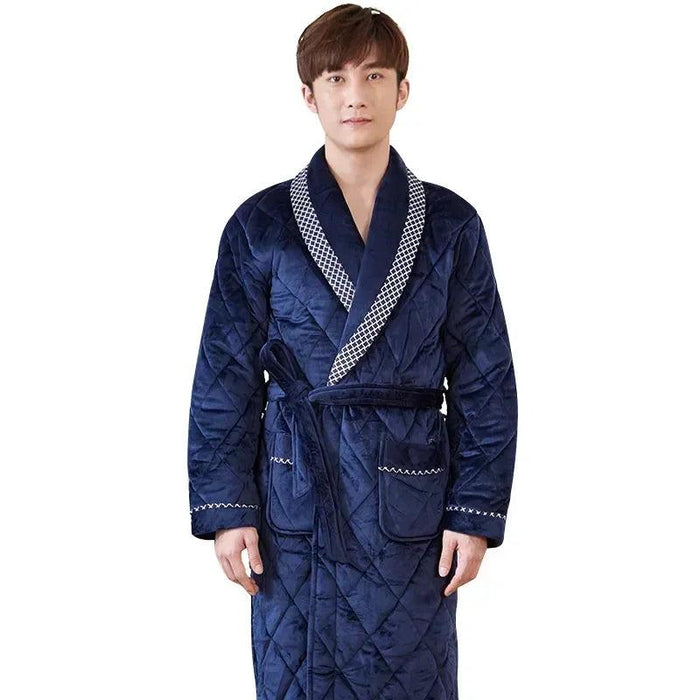 Warm and Cozy Men's Quilted Bathrobe - Stylish Homewear for Winter Comfort