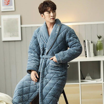 Men's Luxury Terry Plaid Winter Robe - Botanica Collection