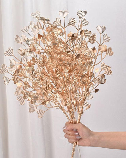Glamorous Golden Leaf Display: Handcrafted Faux Greenery for Luxurious Home Styling and Celebratory Occasions