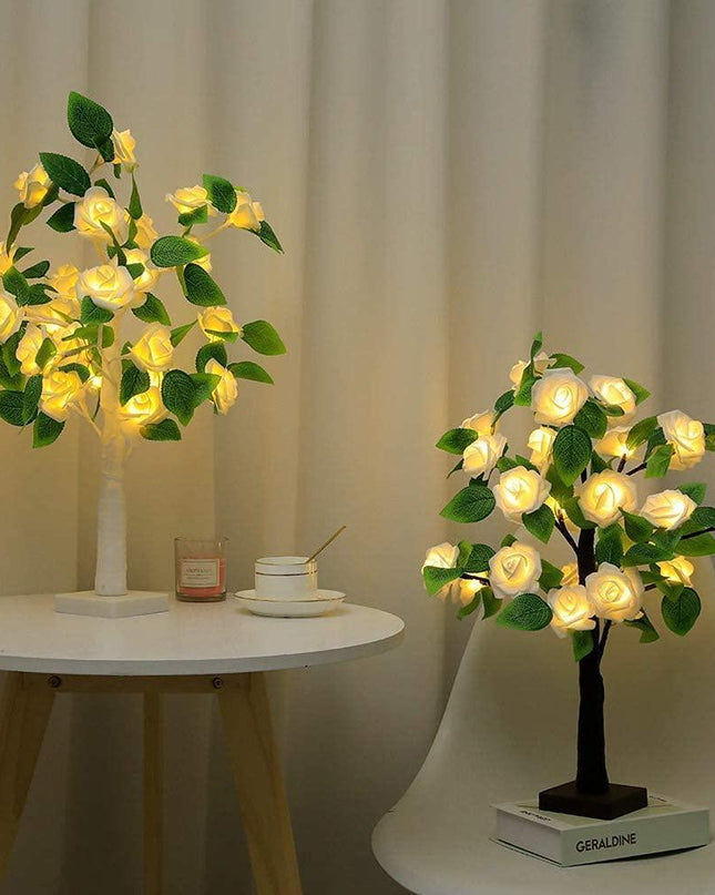 Radiant LED Bonsai Rose Tree: 55CM Floral Table Centerpiece