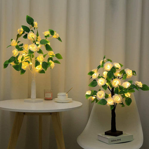 Rosy Glow: Illuminated Rose Tree Decor with Artificial Roses (55CM 24LED Battery Powered)