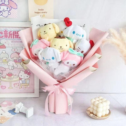 Sanrio Character Plush Doll Bouquet - Cute My Melody, Kuromi, Cinnamoroll & Kt Cat Gift Set