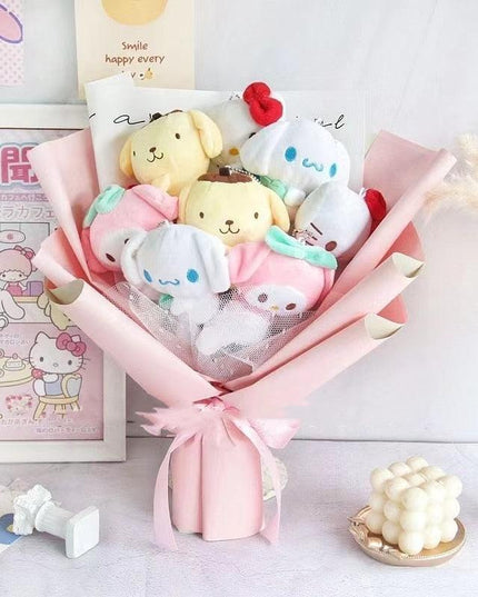 Sanrio Character Plush Doll Bouquet - Cute My Melody, Kuromi, Cinnamoroll & Kt Cat Gift Set