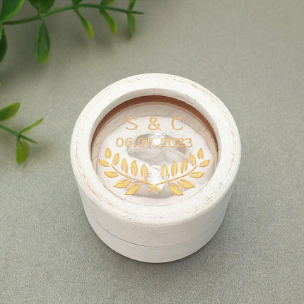 Personalized Vintage White Rustic Wedding Ring Box