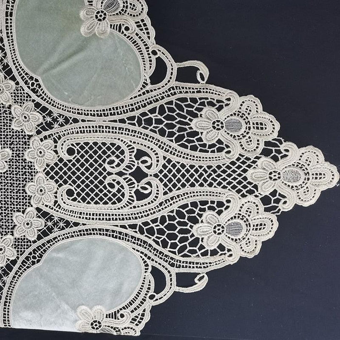 Opulent Botanica Velvet Tablecloth Set with European Crochet Stitching