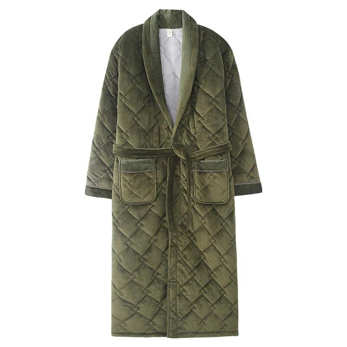 Winter Warmth Men's Quilted Flannel Kimono Bathrobe - Luxurious Long Robe for Cozy Evenings