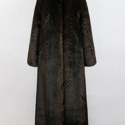 Elegant Striped Faux Mink Fur Winter Coat