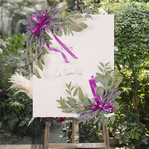 2pcs Wedding Welcome Sign Board Decor Flower Artificial Rose Lavender Garland Wall Hang Floral Arrangement Christmas Home Decor