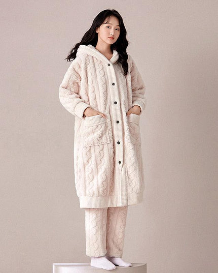 Cozy Elegance: Plush Coral Velvet Women's Bathrobe for Winter Relaxation